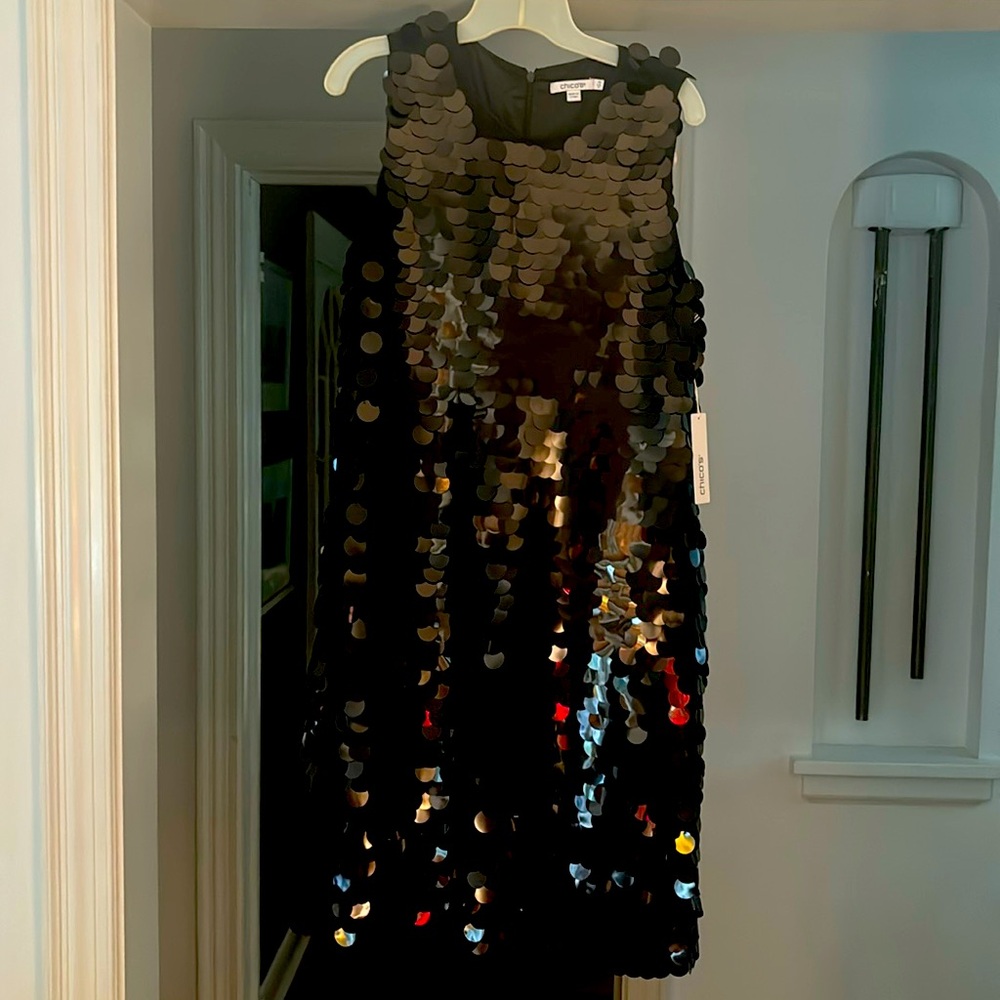 Chicos black paillette a-line dress